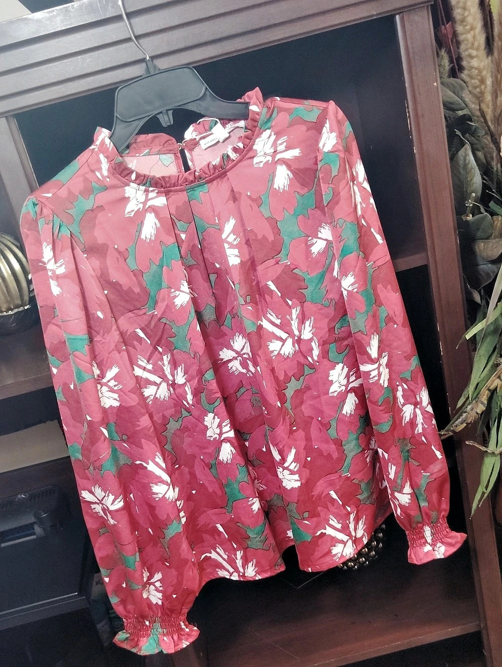 Michelle McDowell Floral Long Sleeve Blouse in Pink & Green Size Medium NWT